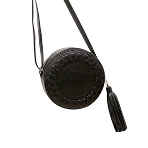 Women Tassel Weave Cross Body Bag Round Messenger Roll Shoulder UND