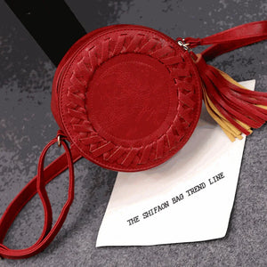 Women Tassel Weave Cross Body Bag Round Messenger Roll Shoulder UND