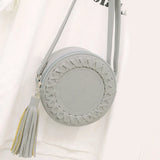 Women Tassel Weave Cross Body Bag Round Messenger Roll Shoulder UND