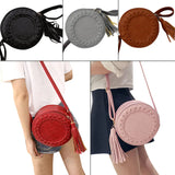 Women Tassel Weave Cross Body Bag Round Messenger Roll Shoulder UND