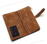 Nubuck Leather Long Wallet Zipper Clutch