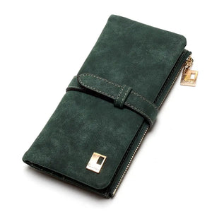 Nubuck Leather Zip Wallet Women's Long Purse Clutch