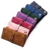 Nubuck Leather Long Wallet Zipper Clutch