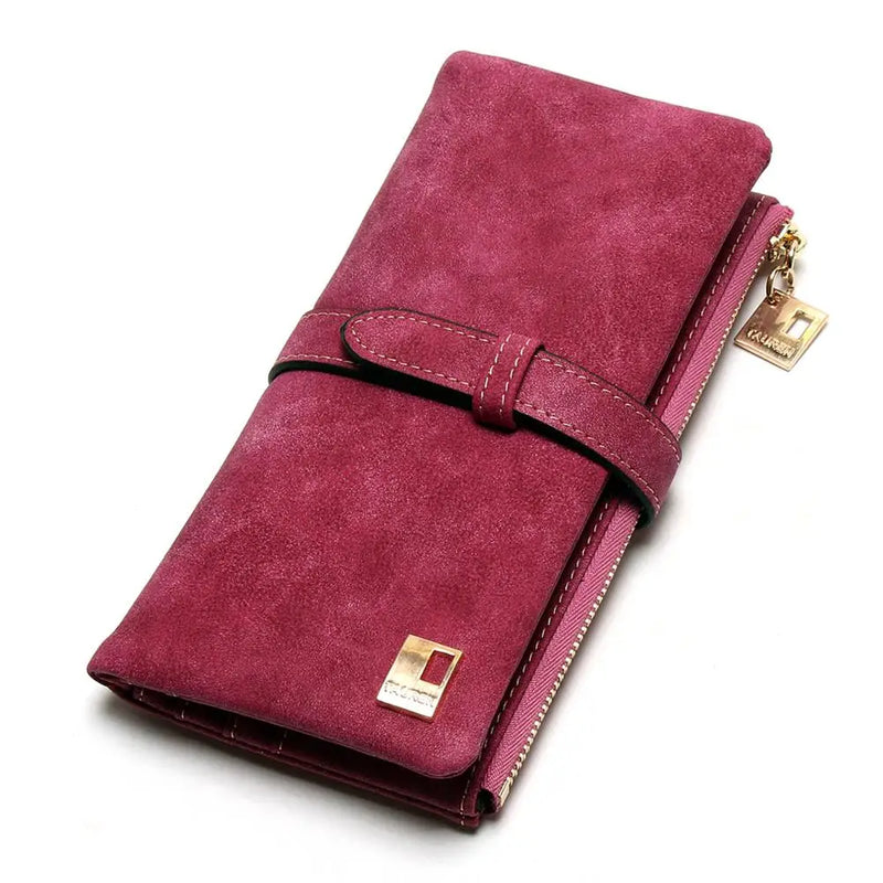 Nubuck Leather Long Wallet Zipper Clutch