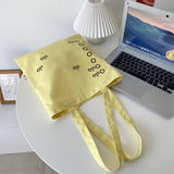 Women Yellow Shoulder Canvas Bag Letter Student Girls Portable Book Handbags