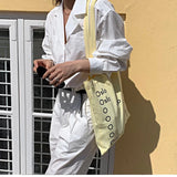 Women Yellow Shoulder Canvas Bag Letter Student Girls Portable Book Handbags
