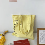 Women Yellow Shoulder Canvas Bag Letter Student Girls Portable Book Handbags