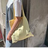 Women Yellow Shoulder Canvas Bag Letter Student Girls Portable Book Handbags
