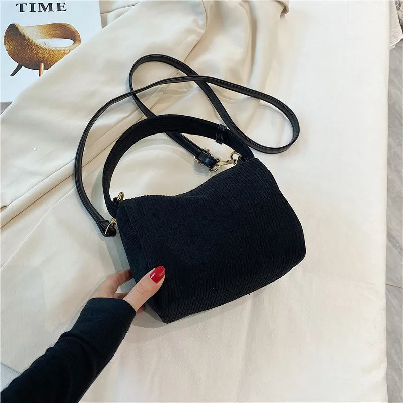 Women's Corduroy Bag Shoulder Messenger Boston Tote Crossbody Bag