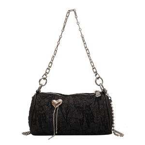 Women's Cylinder Shoulder Bag Love Small Messenger Metal Chain Wallet