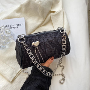 Women's Cylinder Shoulder Bag Love Small Messenger Metal Chain Wallet