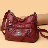 Large Capacity Women's Leather Messenger Bag Anti Theft Shoulder Bag
