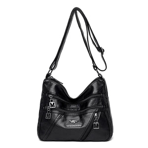 Large Capacity Women's Leather Messenger Bag Anti Theft Shoulder Bag