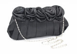 Retro Silk Flower Shoulder Bag Metal Evening Clutch Purse