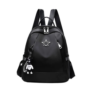 Women's Oxford Backpack School Travel Shoulder Bag with Bear Pendant
