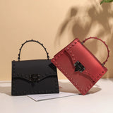 Solid PVC Matte Flap Hasp Rivets Satchel Crossbody Bag Lady Casual Handbag