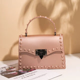 Solid PVC Matte Flap Hasp Rivets Satchel Crossbody Bag Lady Casual Handbag