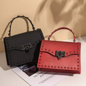 Solid PVC Matte Flap Hasp Rivets Satchel Crossbody Bag Lady Casual Handbag