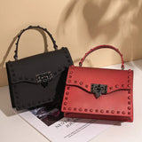 Solid PVC Matte Flap Hasp Rivets Satchel Crossbody Bag Lady Casual Handbag