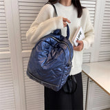 Women's Stripe Space Backpack Down Fabric Cotton Backpacks for Teenager Girls