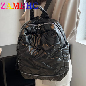 Women's Stripe Space Backpack Down Fabric Cotton Backpacks for Teenager Girls