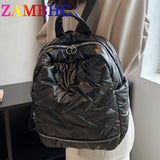 Women's Stripe Space Backpack Down Fabric Cotton Backpacks for Teenager Girls