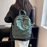 Women's Stripe Space Backpack Down Fabric Cotton Backpacks for Teenager Girls