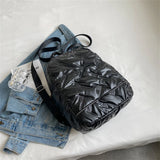 Women's Stripe Space Backpack Down Fabric Cotton Backpacks for Teenager Girls