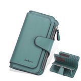 Women's Long Wallet with Buckle and Zipper