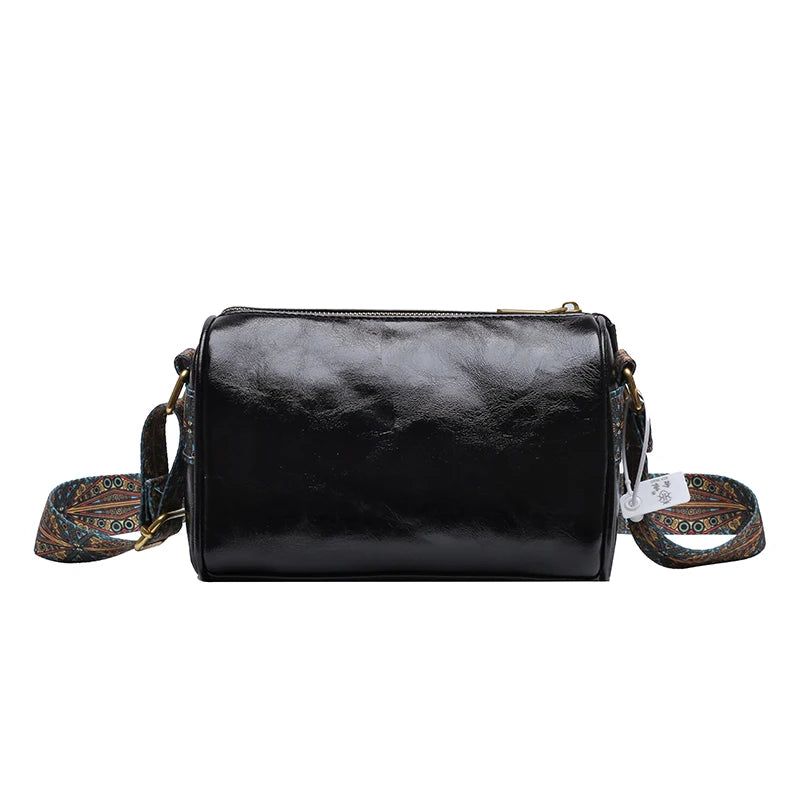 Colorful Embroidery Shoulder Strap Pillow Bag Crossbody Boston Cylinder Bags