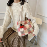 Furry Woolen Women Handbag Top Handle Satchel Totes Cross Body Bag