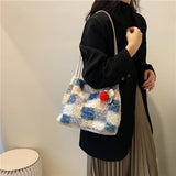 Furry Woolen Women Handbag Top Handle Satchel Totes Cross Body Bag
