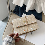 Woven Rattan Bag Flower Shoulder Bag Women Summer Beach Small Square Bag Casual