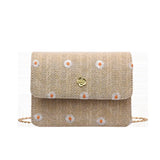 Woven Rattan Bag Flower Shoulder Bag Women Summer Beach Small Square Bag Casual