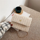Woven Rattan Bag Flower Shoulder Bag Women Summer Beach Small Square Bag Casual