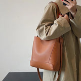 Fashionable Women Shoulder Bags Portable Bucket PU Leather