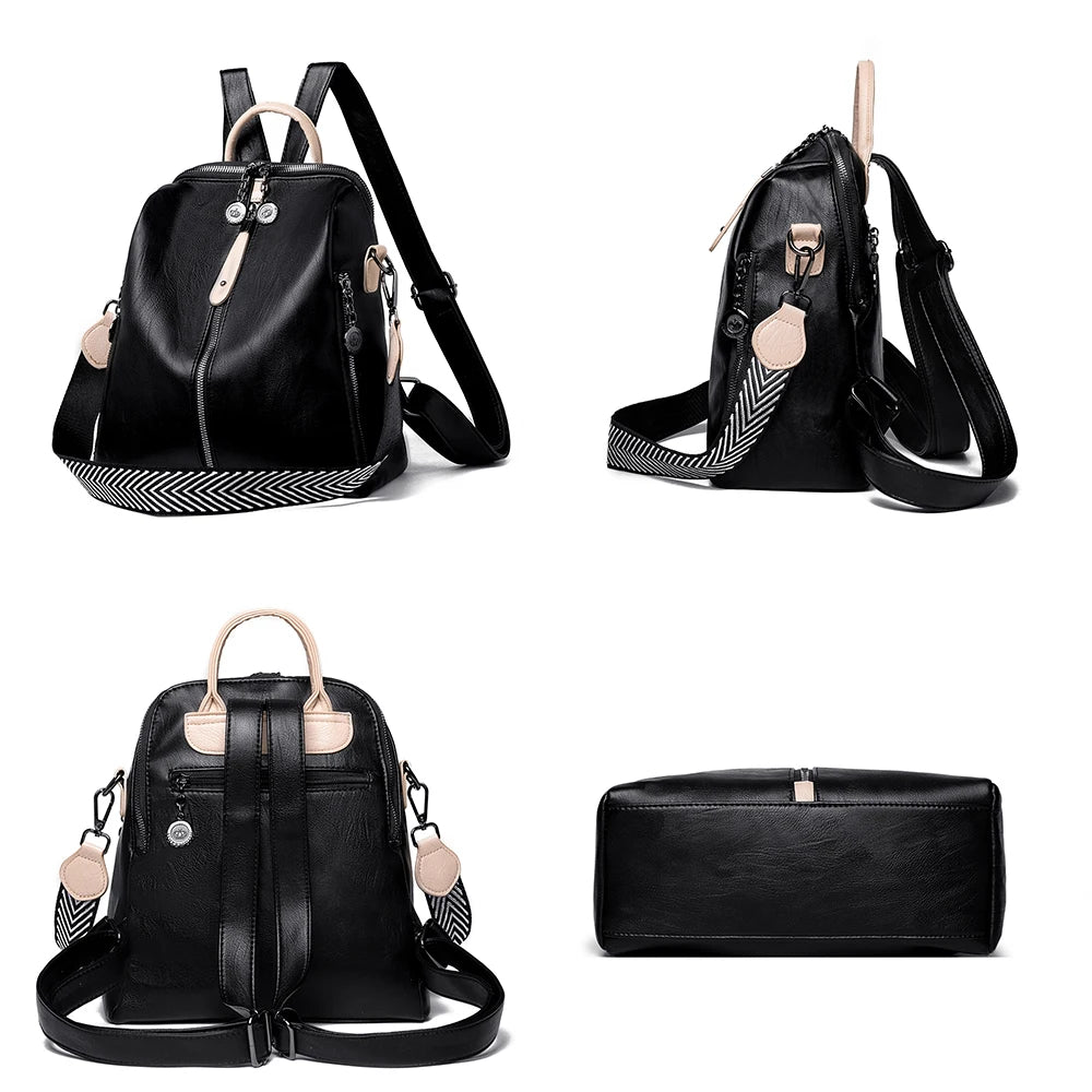 Stylish PU Leather Backpack for Women Solid Shoulder Bag