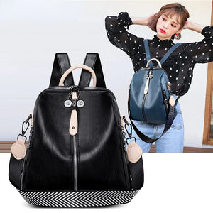 Stylish PU Leather Backpack for Women Solid Shoulder Bag