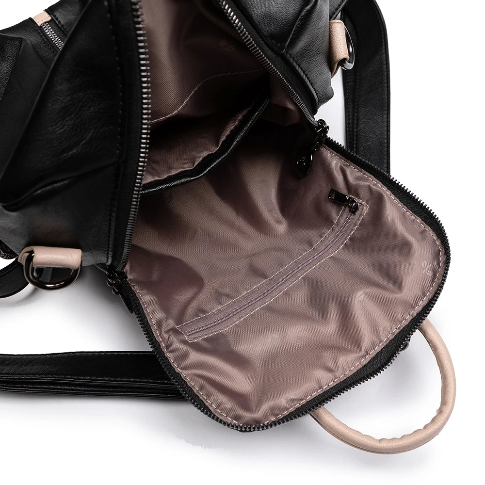 Stylish PU Leather Backpack for Women Solid Shoulder Bag