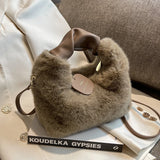 Faux Fur Handbags for Women Warm Plush Tote Bag Wallets