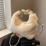 Faux Fur Handbags for Women Warm Plush Tote Bag Wallets
