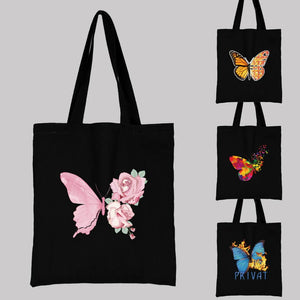 Foldable Reusable Casual Butterfly Print Canvas Shoulder Bag