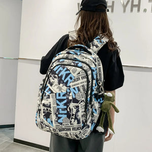 Female Cartoon Print Book Bag Women Leisure School Bag Girl Graffiti Laptop Back