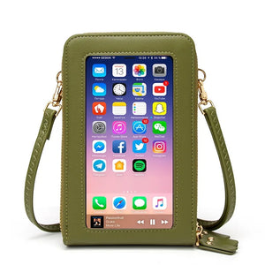 Women's Touch Screen Phone Bag Large Capacity Soft Leather Shoulder Wallet