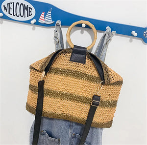 Female Straw Bag Women Crossbody Bag Carry Bamboo Make Straw Handle Handbag