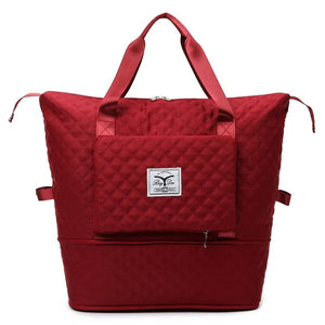 Foldable Travel Bag Quilted Gym Yoga Bag Pink Duffel Wet Dry Separation Tote Bag