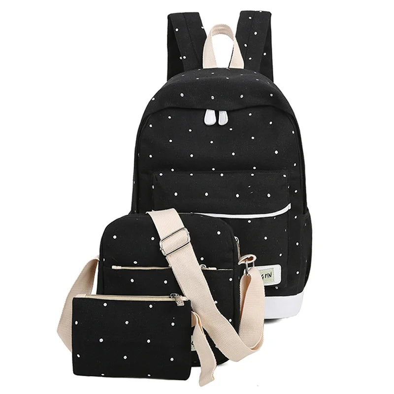 Fresh Canvas Women Backpack Big Girl Student Book Bag With Purse