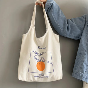 Orange Canvas Shoulder Bag Japanese Style Portable Shopping Bag
