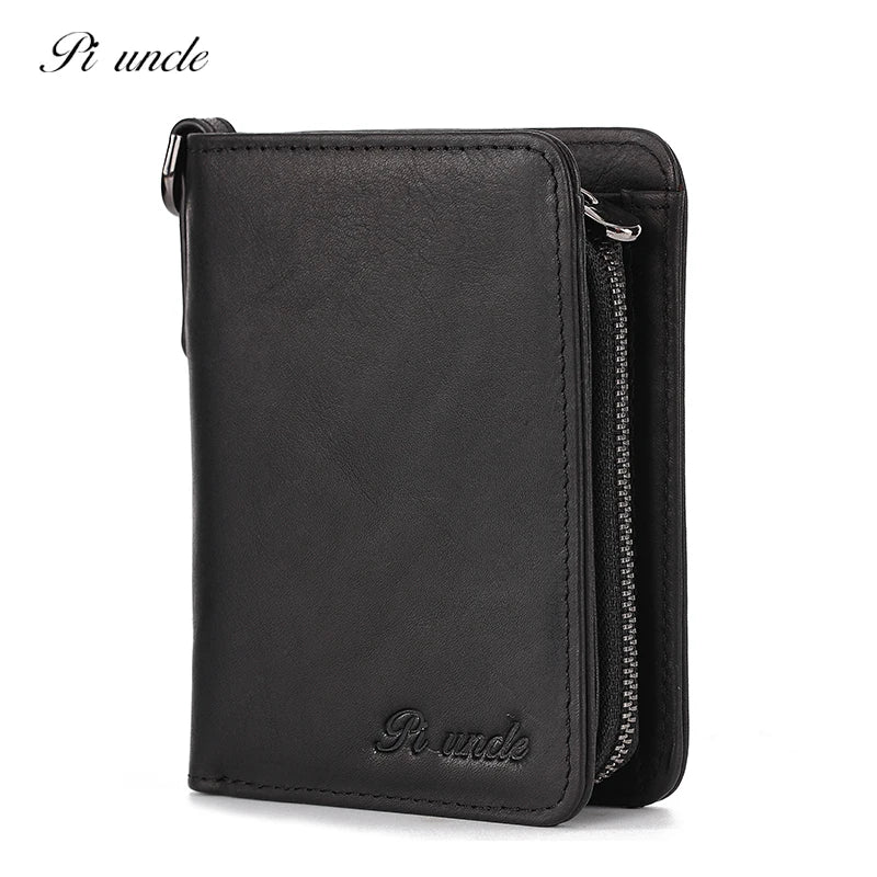 Cowhide Leather Mens Thin Wallet Short Coins Purse Small Vintage Wallet