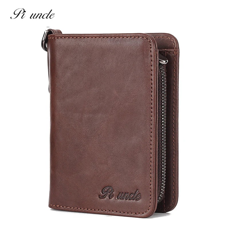 Cowhide Leather Mens Thin Wallet Short Coins Purse Small Vintage Wallet